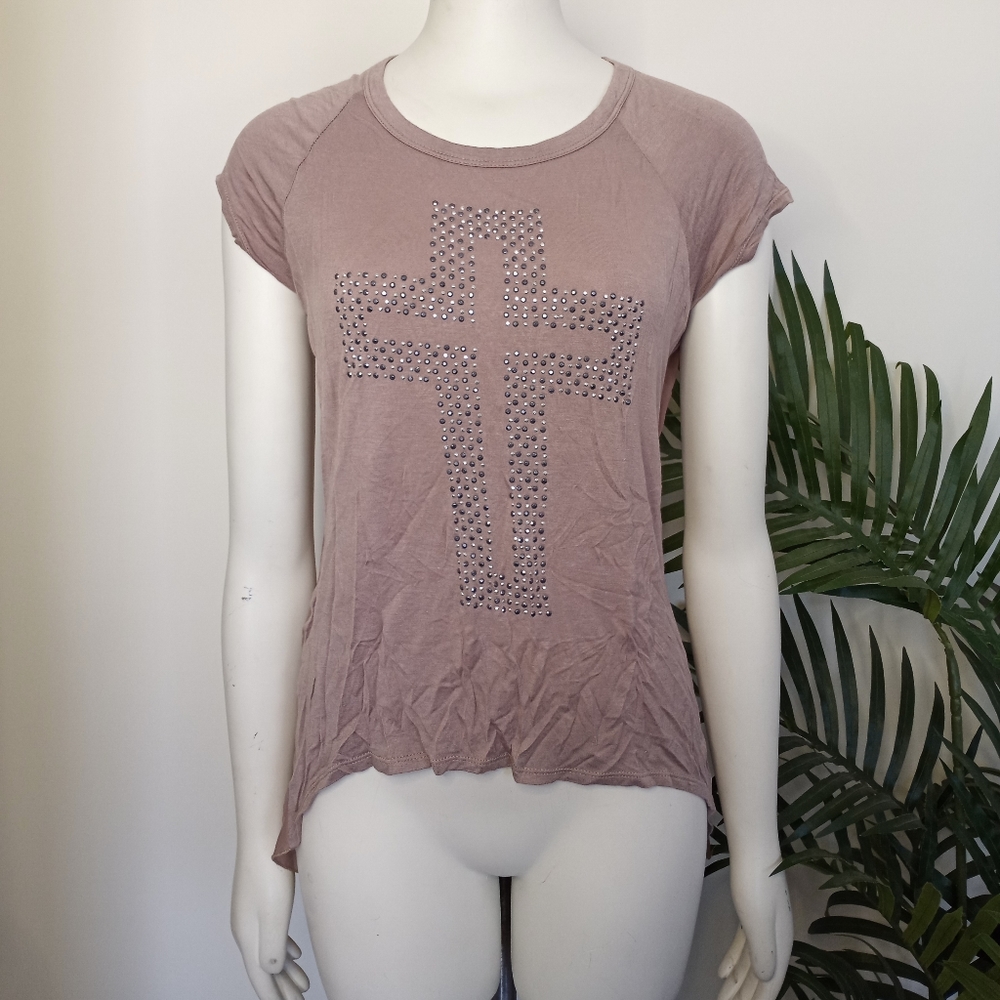 Juniors LA Teez sheer blouse with rhinestone